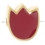 Perle fleur Tulipe 9x8 mm avec résine époxy - Doré à l'or fin - Rouge x1|raw }}