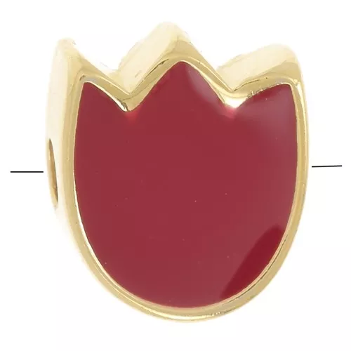 Perle fleur Tulipe 9x8 mm avec résine époxy - Doré à l'or fin - Rouge x1