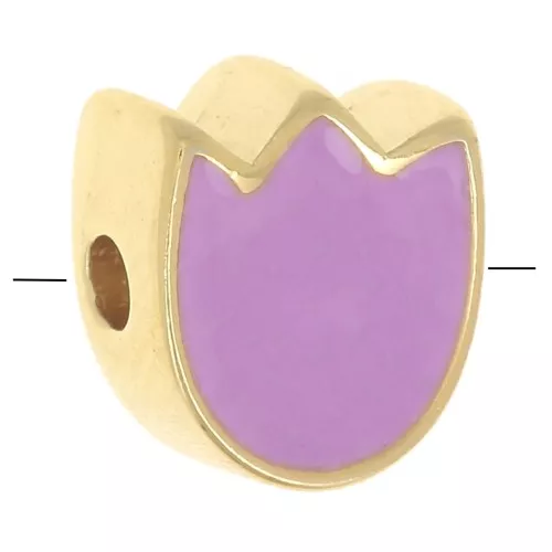 Perle fleur Tulipe 9x8 mm avec résine époxy - Doré à l'or fin - Mauve x1