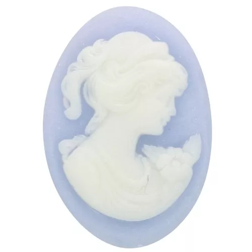 Camée résine 18x13 mm - coté droit - Bleu ciel x1
