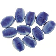 Perles ovales en céramique 13x9  mm - Bleu marine - Bleu marbré x10