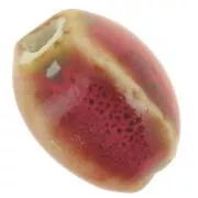Perles ovales en céramique 13x9  mm - Rouge - marron marbré x10