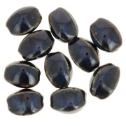 Perles ovales en céramique 13x9  mm - Bleu nuit - Marron foncé marbré x10