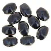 Perles ovales en céramique 13x9 mm - Bleu nuit - Marron foncé marbré x10