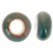 Perles rondelles gros trous en céramique 15x9 mm - Bleu Vert marbré x5