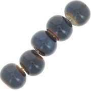 Perles rondelles en céramique 7x5 mm - Bleu nuit - Marron foncé marbré x20