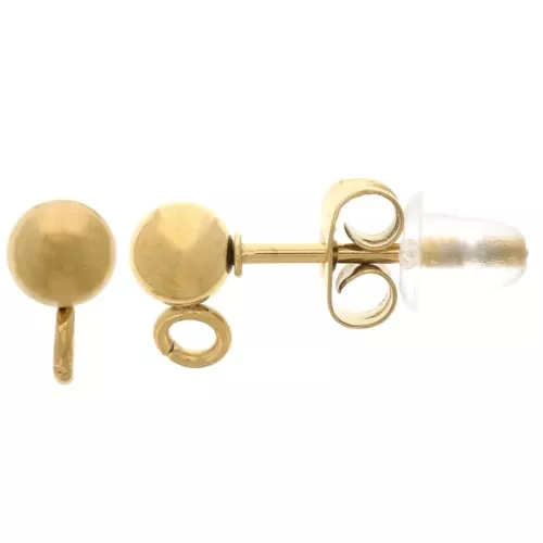 Clous d'oreilles boule 4 mm avec anneau ouvert - Acier inoxydable 304L Doré x2