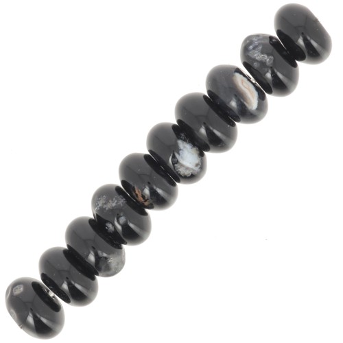 Perles rondelles Heishi 8x5 mm pierre gemme - Agate noire x15