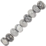 Perles rondelles Heishi 8x5.5 mm pierre gemme - Jaspe feuille d'argent x15