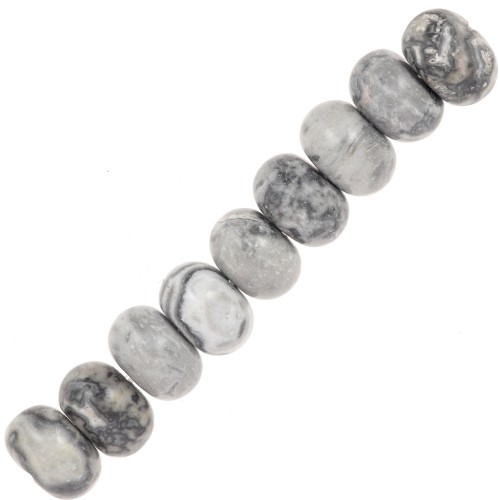 Perles rondelles Heishi 8x5.5 mm pierre gemme - Jaspe feuille d'argent x15