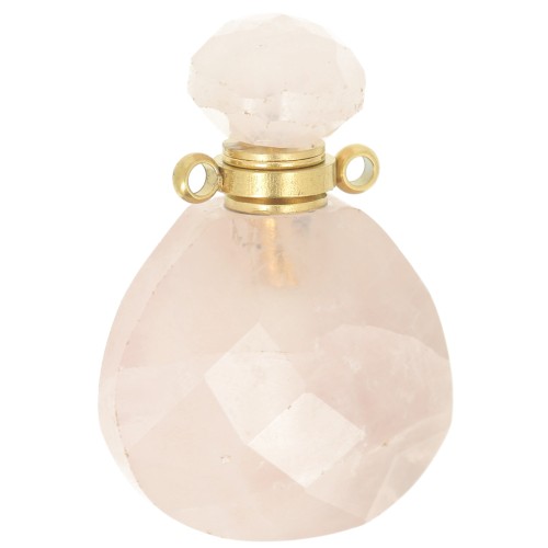 Flacon de parfum pendentif en pierre gemme 25x17 mm - Quartz Rose x1