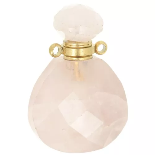 Flacon de parfum pendentif en pierre gemme 25x17 mm - Quartz Rose x1