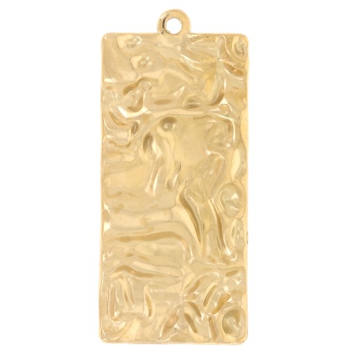 Pendentifs rectangle martelés effet plissé 34.5x15 mm - Acier inox 316 Doré x2