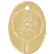 Pendentif ovale 20x14 mm - motif fleur avec strass - Acier inox 316L Doré x1|raw }}