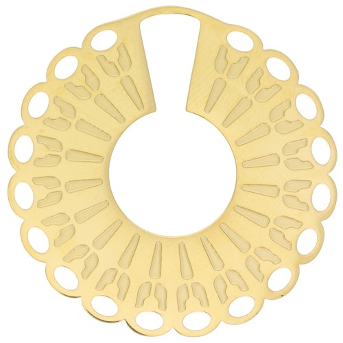 Pendentif rond travaillé 35 mm - multi-trous - Acier inoxydable 316L Doré x1