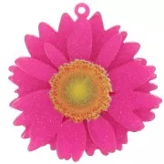 Pendentif fleur marguerite 3D 41 mm en acrylique - Fuchsia pailleté x1