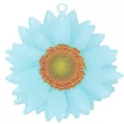 Pendentif fleur marguerite 3D 41 mm en acrylique - Bleu clair pailleté x1
