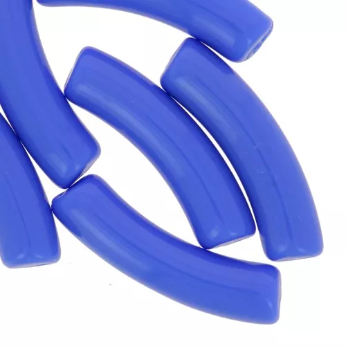 Perles tube incurvé 32x8 mm en acrylique opaque - Bleu azur x6