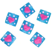 Perle carré en verre 15x15 mm - motif coeur - Bleu - Rose x1