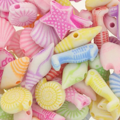 Assortiment de perles coquillage thème marin en acrylique Multicolore Pastel x49g