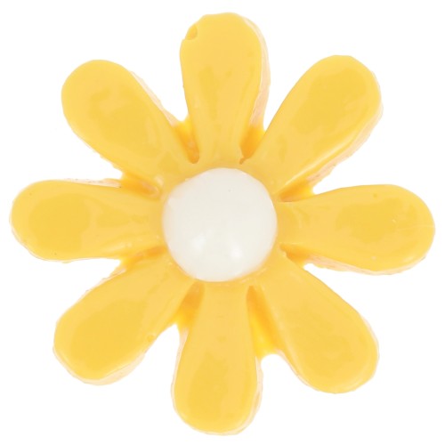 Cabochon fleur en résine 16 mm - Jaune foncé - Blanc x1