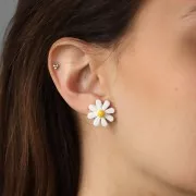 Cabochon fleur en résine 16 mm - Jaune foncé - Blanc x1