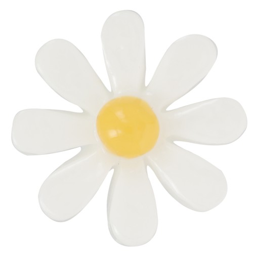 Cabochon fleur en résine 16 mm - Blanc - Jaune x1
