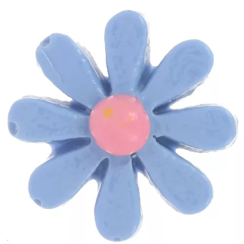 Cabochon fleur en résine 16 mm - Bleu jean - Rose x1