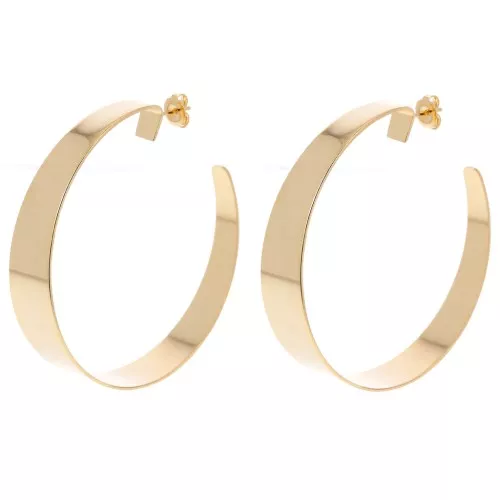 Créoles larges ouvertes 57 mm - Doré à l'or fin x2