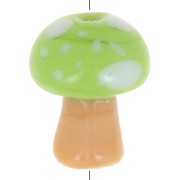 Perle champignon 12x10 mm en verre - motif pois - Vert clair - Marron clair x1|raw }}