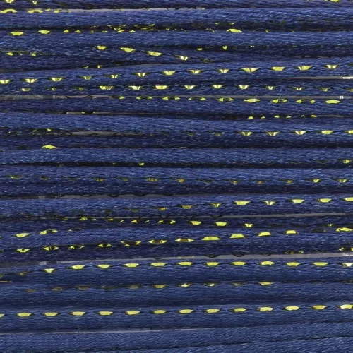 Cordon queue de rat nylon 1.8 mm avec fil métalissé - Bleu foncé - Doré x3m