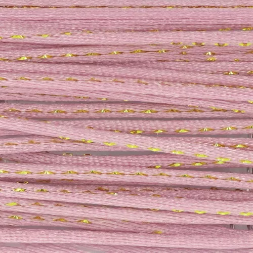 Cordon queue de rat nylon 1.8 mm avec fil métalissé - Rose - Doré x2.9m