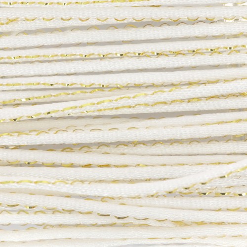 Cordon queue de rat nylon 1.8 mm avec fil métalissé - Blanc - Doré x2.9m