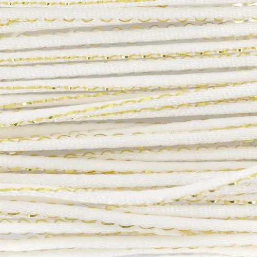 Cordon queue de rat nylon 1.8 mm avec fil métalissé - Blanc - Doré x2.9m
