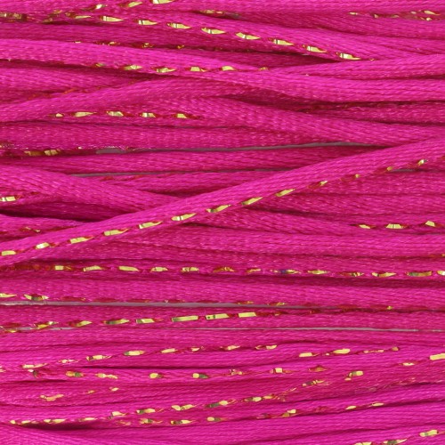 Cordon queue de rat nylon 1.8 mm avec fil métalissé - Fuchsia - Doré x3m