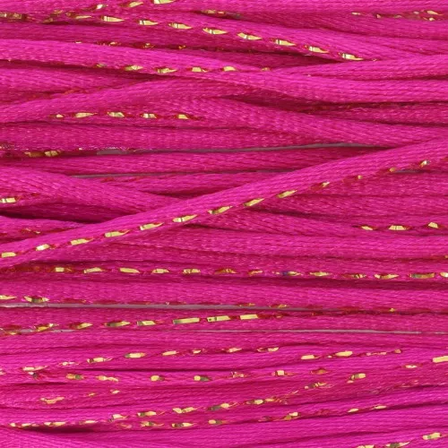 Cordon queue de rat nylon 1.8 mm avec fil métalissé - Fuchsia - Doré x3m