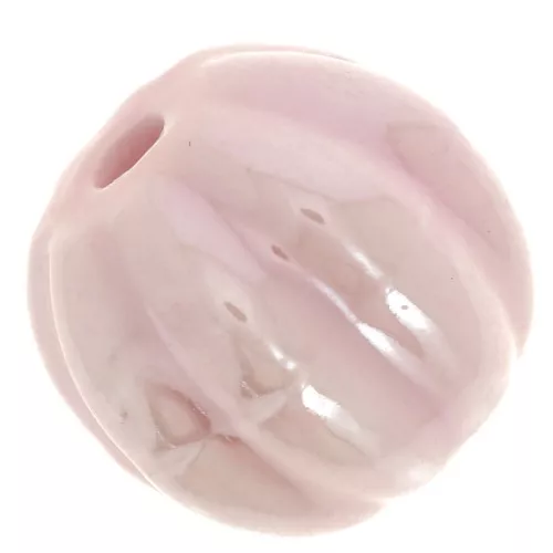 Perles citrouille en céramique 13 mm - Rose clair irisé x10