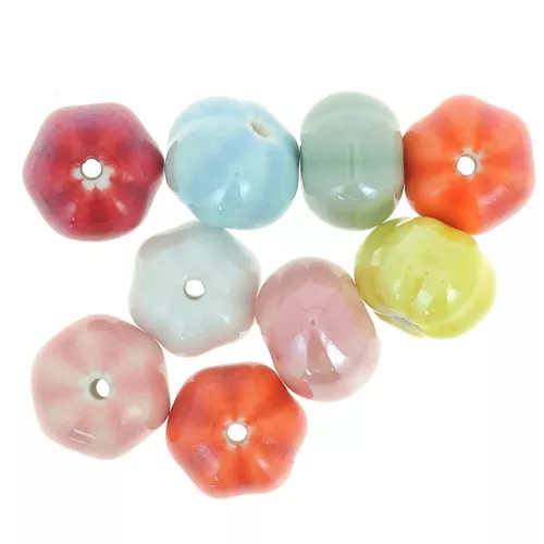 Perles citrouille en céramique 14 mm - Multicolore irisé x10
