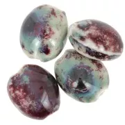 Perles olive 21x18 mm en céramique - Turquoise - Marbré prune x4