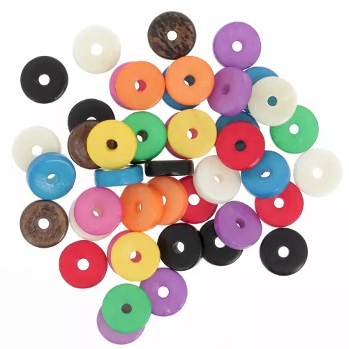 Assortiment de perles rondelles heishi 12x4 mm en os teinté - Multicolore x60g