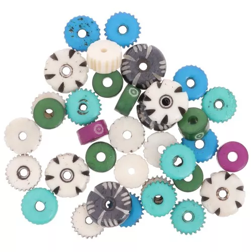 Assortiment de perles rondelles en os gravé et uni - Multicolore x44g