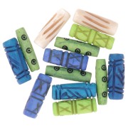 Assortiment de perles tubes 25 mm en os gravé - Vert - Bleu et Naturel x24g|raw }}
