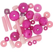 Assortiment de perles en os gravé et uni - Rose clair - Rose foncé x60g|raw }}