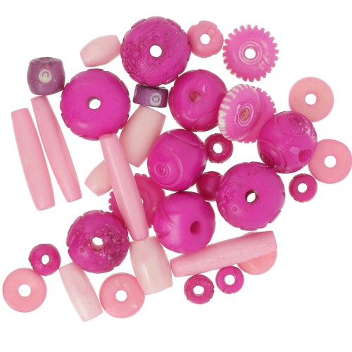 Assortiment de perles en os gravé et uni - Rose clair - Rose foncé x60g
