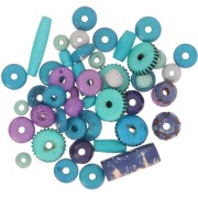 Assortiment de perles en os gravé et uni - Multi-Bleu - Violet x60g|raw }}