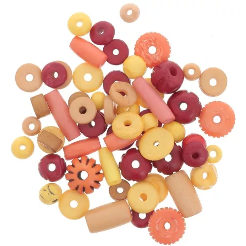 Assortiment de perles en os gravé et uni - Jaune - Orange x60g