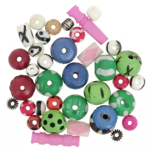 Assortiment de perles en os gravé et uni - Multicolore x60g