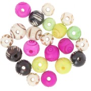 Assortiment de perles rondes aplaties 10 mm à 12 mm en os gravé - Multicolore x48g|raw }}