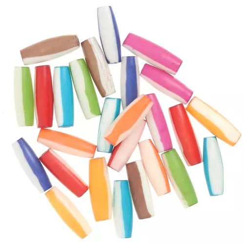 Assortiment de perles tubes 19x6.5 mm en os teinté - motif Rayé - Multicolore x24g