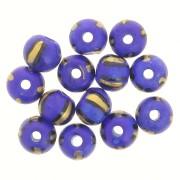 Assortiment de perles rondes aplatie 10x8 mm en os teinté - Rayé - Bleu - Doré x20